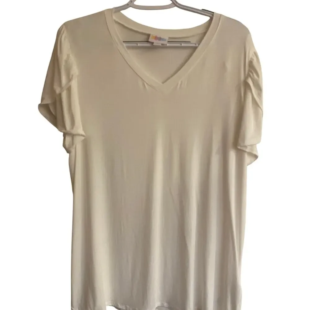 White T-shirt with Detail on Short Sleeves Size L